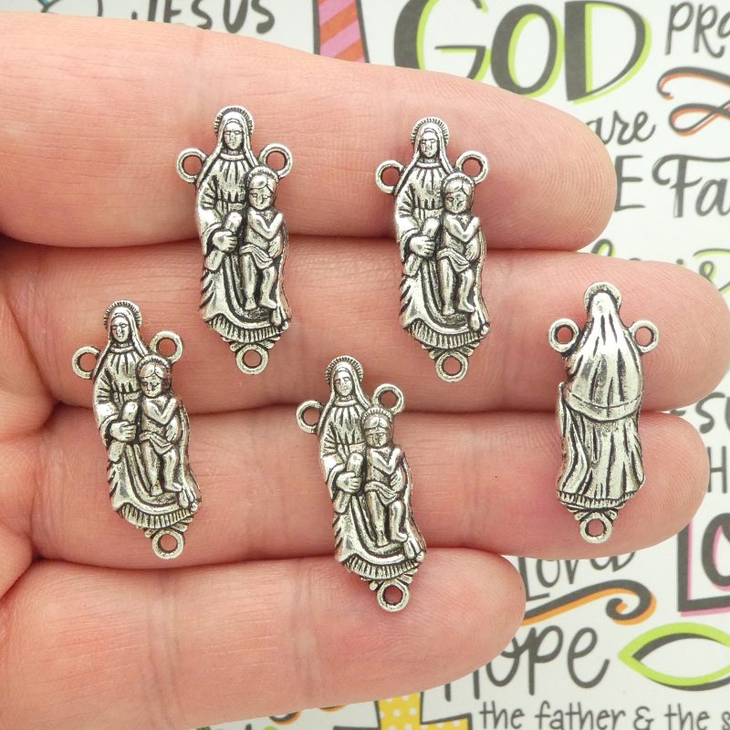 3 Mother Mary Rosary Centerpiece Charm Silver by TIJC SP0946 - Image 5