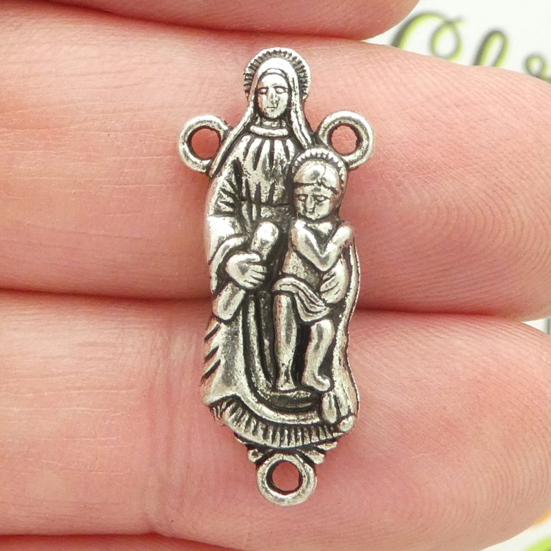 3 Mother Mary Rosary Centerpiece Charm Silver by TIJC SP0946 - Image 2