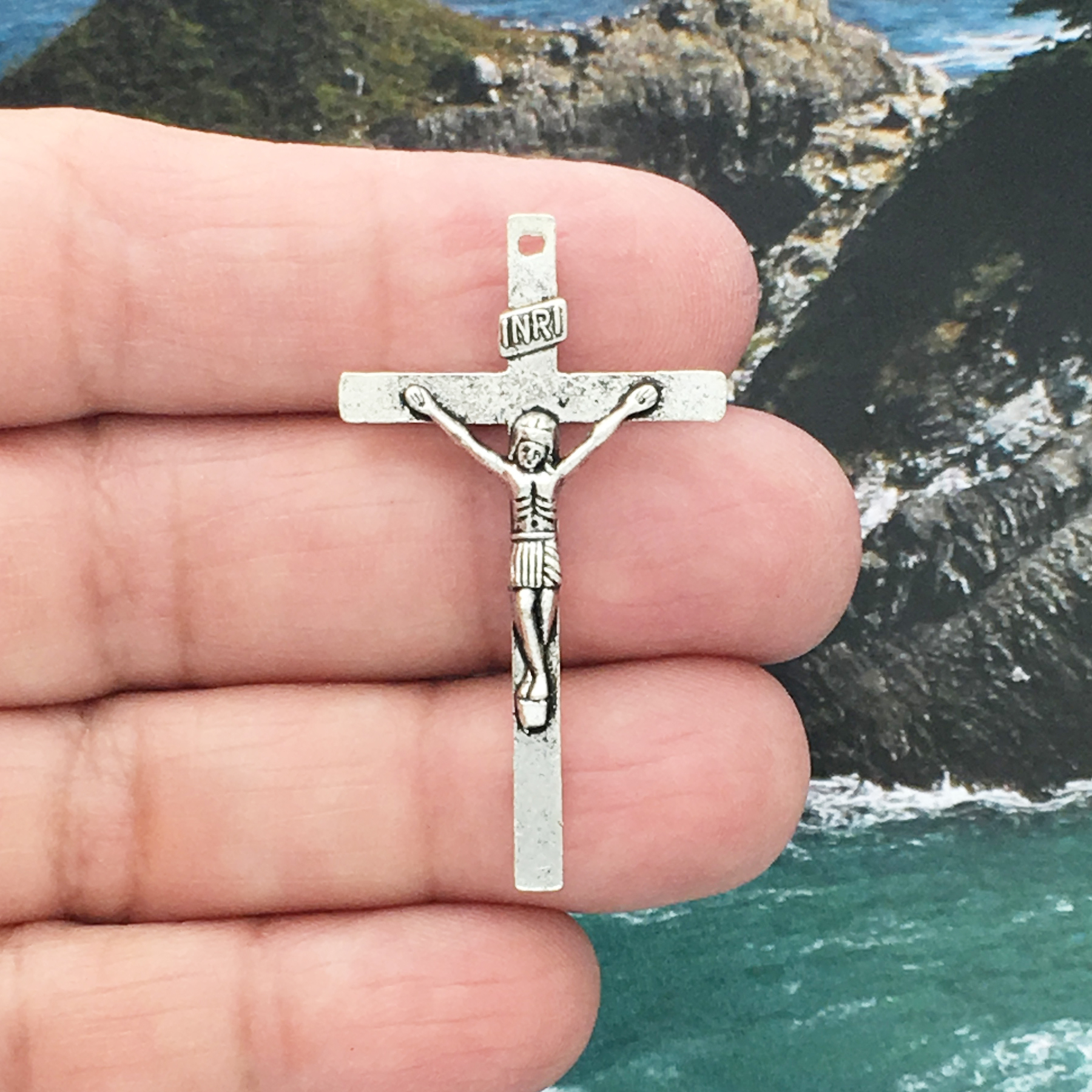 6 Simple Silver Crucifix Cross Charm Pendant for Rosary Parts 40x23mm by  TIJC SP0948