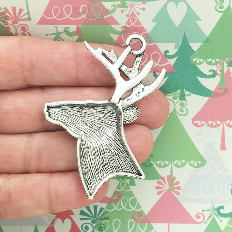 BULK 4 Deer Head Pendant Silver by TIJC SP0992B - Image 2