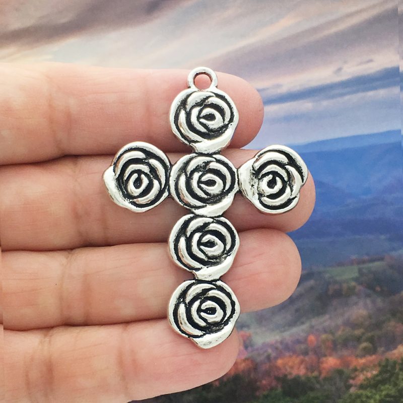 Rose Cross Charm Pendant