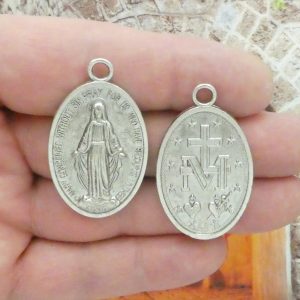 3 Virgin Mary Necklace Silver Miraculous Medal 42x25mm by TIJC SP0998