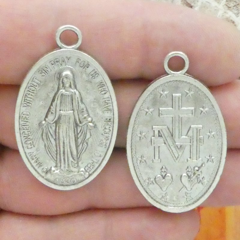 3 Virgin Mary Necklace Silver Miraculous Medal 42x25mm by TIJC SP0998 - Image 2