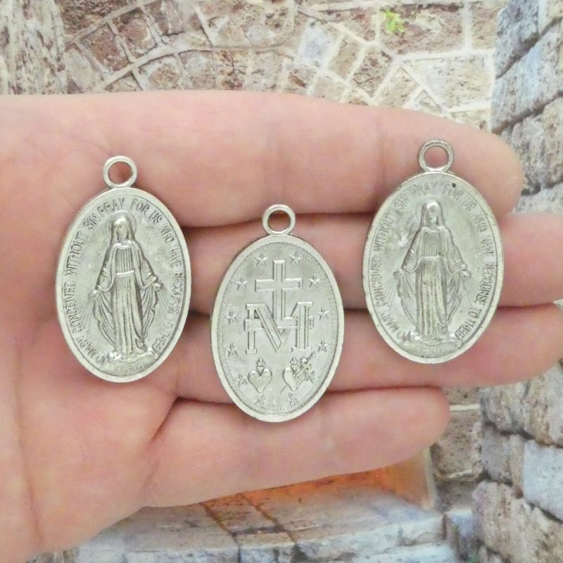 3 Virgin Mary Necklace Silver Miraculous Medal 42x25mm by TIJC SP0998 - Image 5