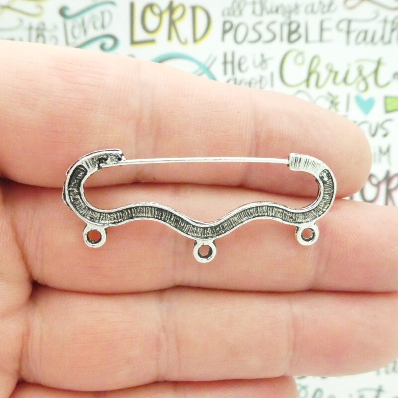 2 Silver Ornate 3 Loop Charm Holder Pin 20x46mm by TIJC SP1005 - Image 2