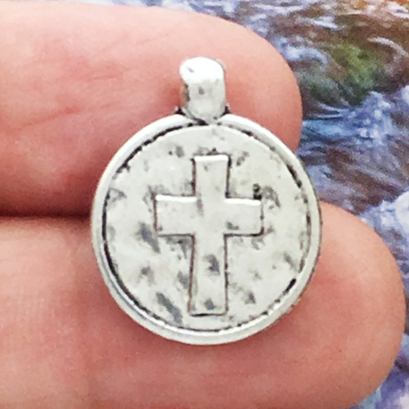 Silver Hammered Cross Charm