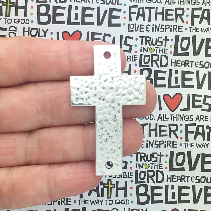 2 Silver Bracelet Connector Hammered Cross Pendant by TIJC SP1053 - Image 3