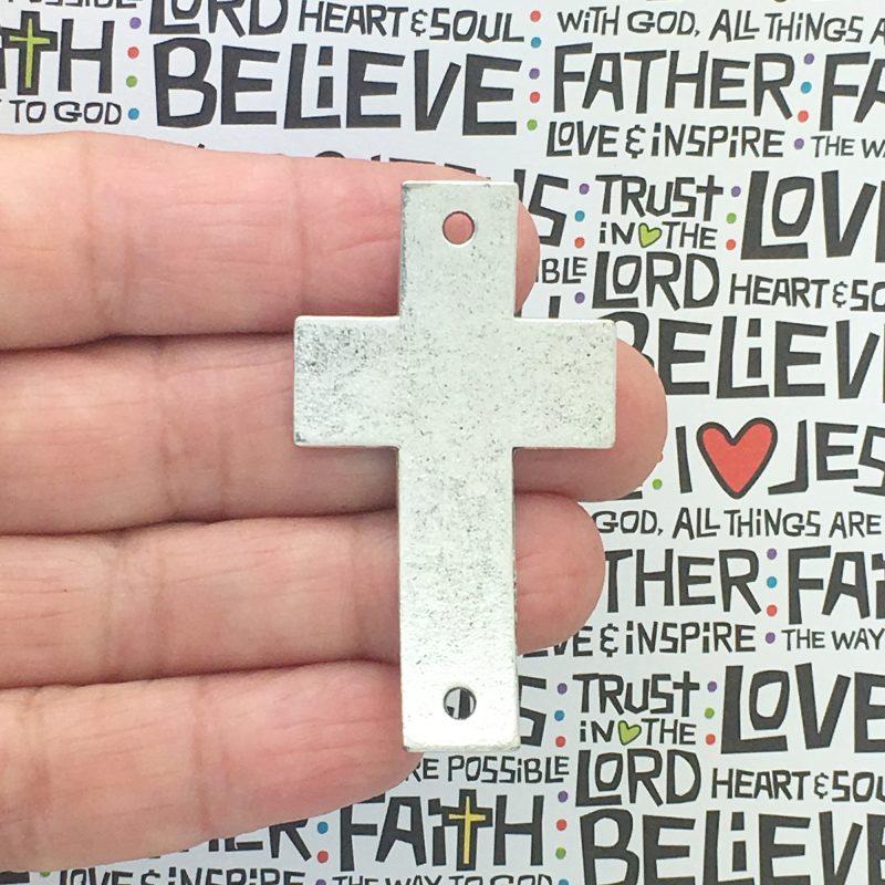 2 Silver Bracelet Connector Hammered Cross Pendant by TIJC SP1053 - Image 4