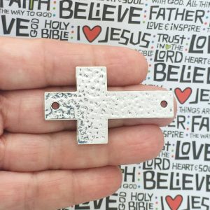 2 Silver Bracelet Connector Hammered Cross Pendant by TIJC SP1053