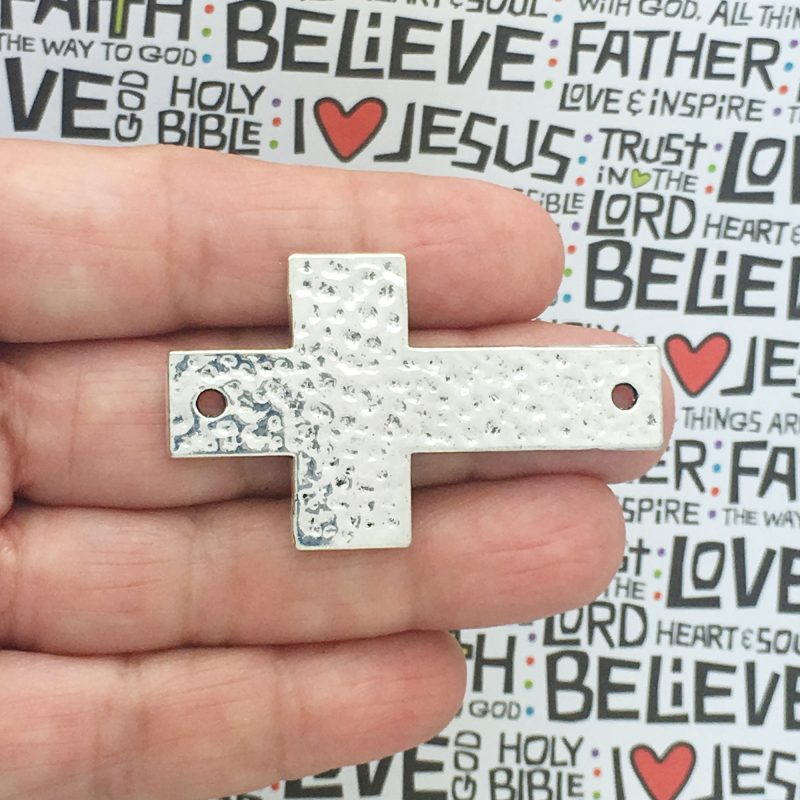 2 Silver Bracelet Connector Hammered Cross Pendant by TIJC SP1053