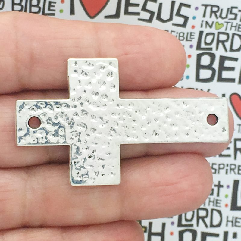2 Silver Bracelet Connector Hammered Cross Pendant by TIJC SP1053 - Image 2