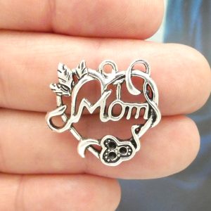 silver heart mom charm