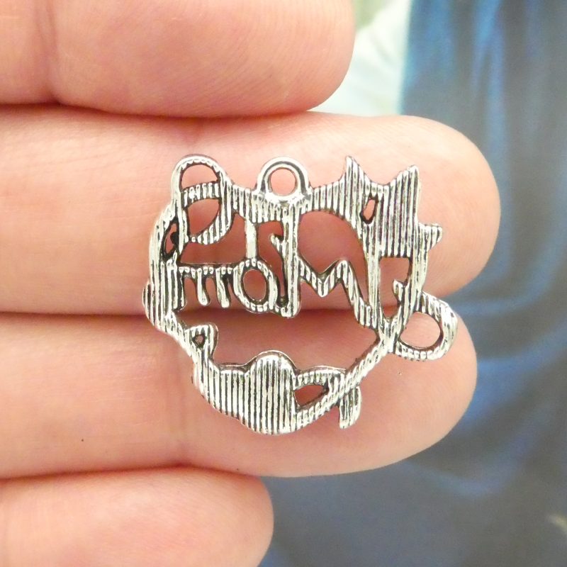 6 Silver Heart Mom Charm Pendant 24x26mm by TIJC SP1054 - Image 3
