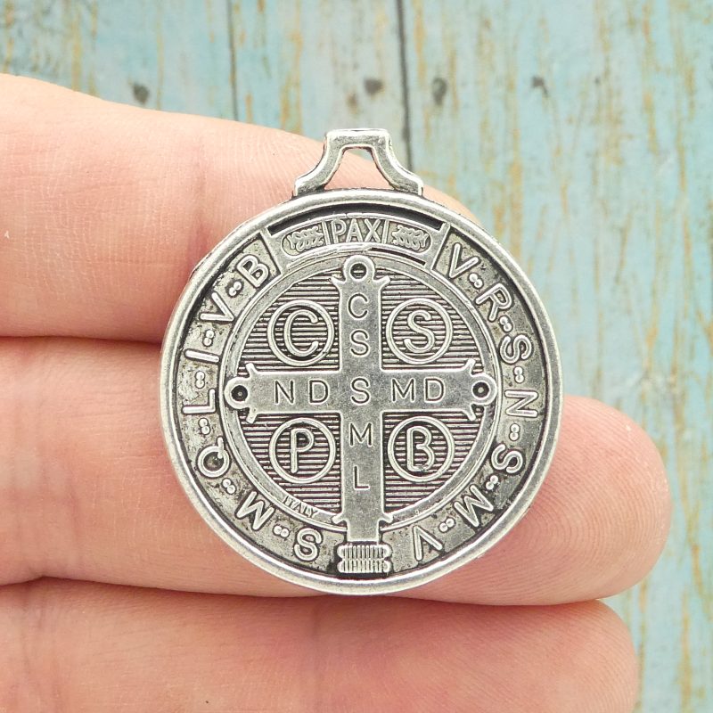 BULK 6 Large Silver St Benedict Charm by TIJC SP1057B - Image 6