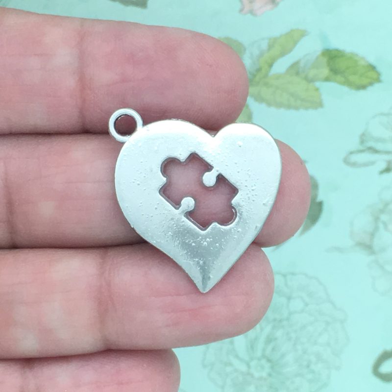 BULK 15 Silver Heart with Cutout Puzzle Charm by TIJC SP1060B