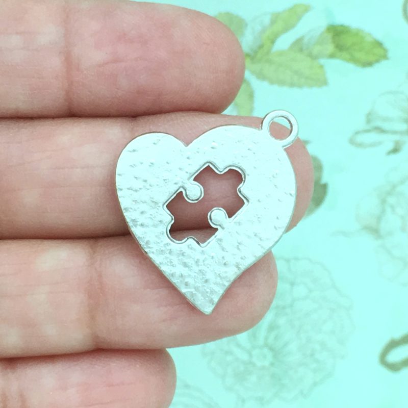 BULK 15 Silver Heart with Cutout Puzzle Charm by TIJC SP1060B - Image 2