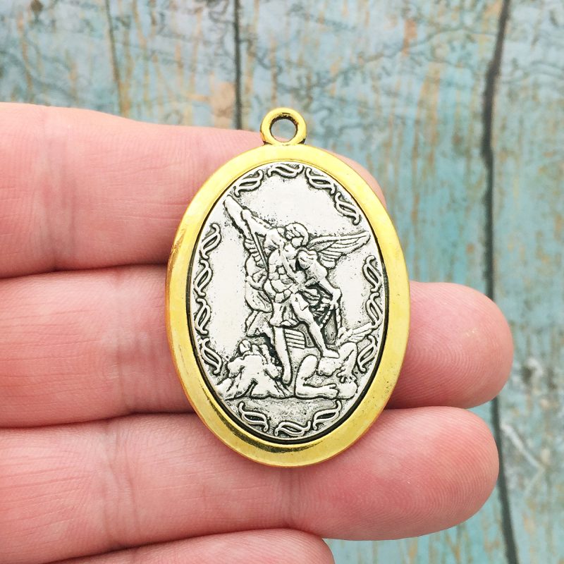 1 Silver Guardian Angel and St Michael Medal Pendant by TIJC SP1087
