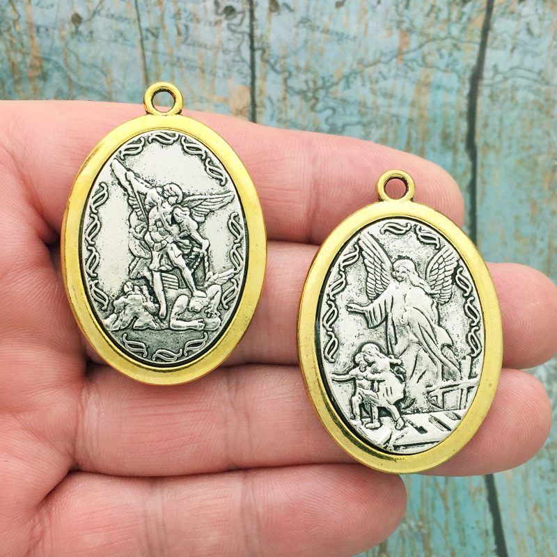 1 Silver Guardian Angel and St Michael Medal Pendant by TIJC SP1087 - Image 3