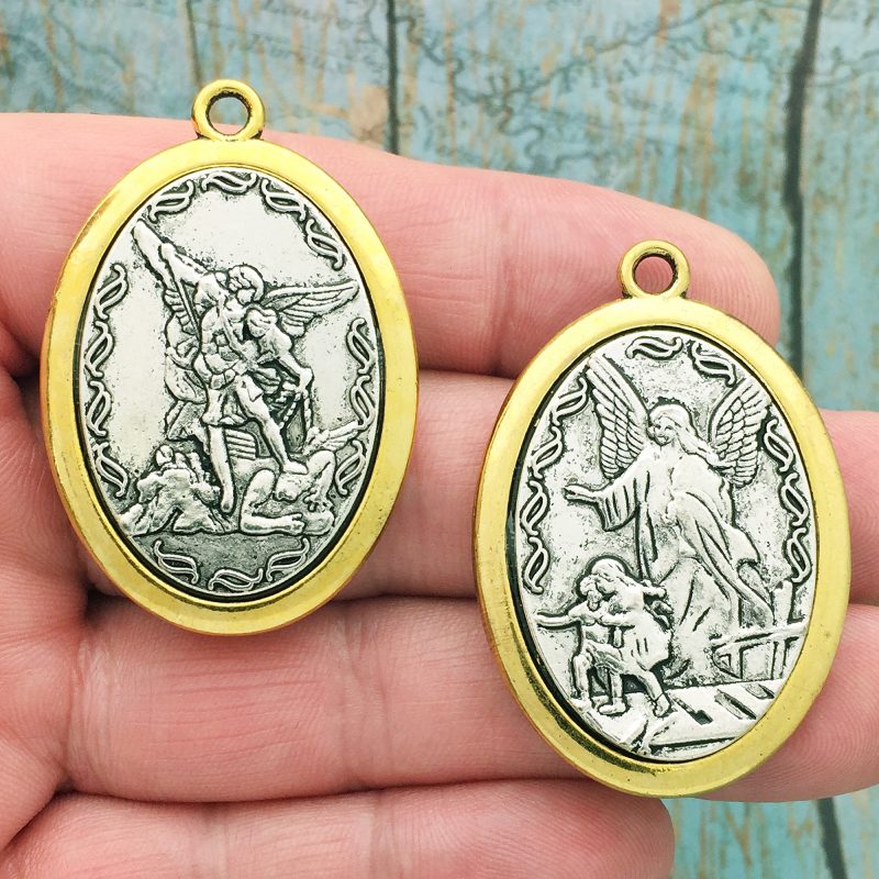 1 Silver Guardian Angel and St Michael Medal Pendant by TIJC SP1087 - Image 4