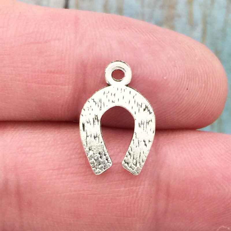 BULK 60 Horseshoe Charm Pendant Silver by TIJC SP1090B - Image 2