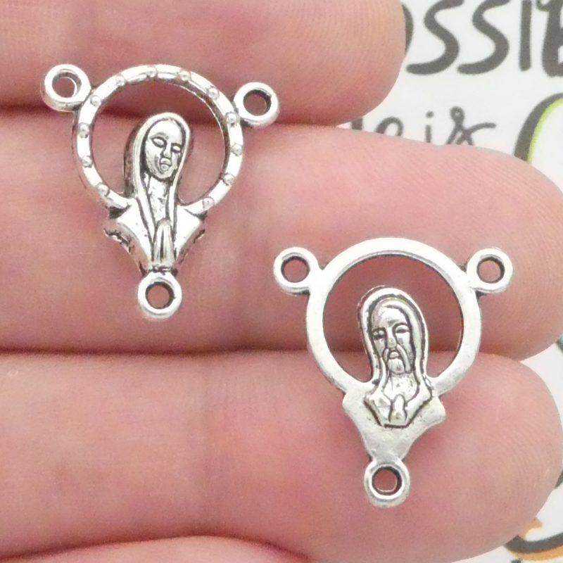 12 Virgin Mary Rosary Center Medal Silver by TIJC SP1096 - Image 5