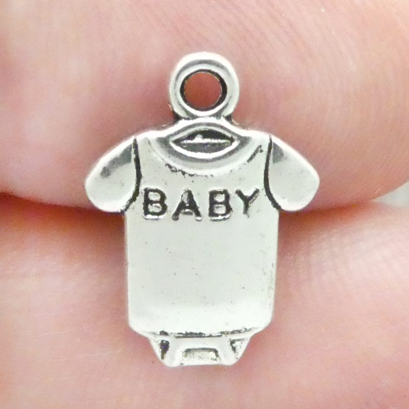 BULK 40 Onesies Silver Baby Charm 17x12mm by TIJC SP1129B - Image 2