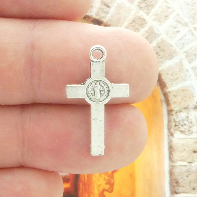 BULK 50 Silver Crucifix Cross Charm with St Benedict by TIJC SP1139B - Image 3