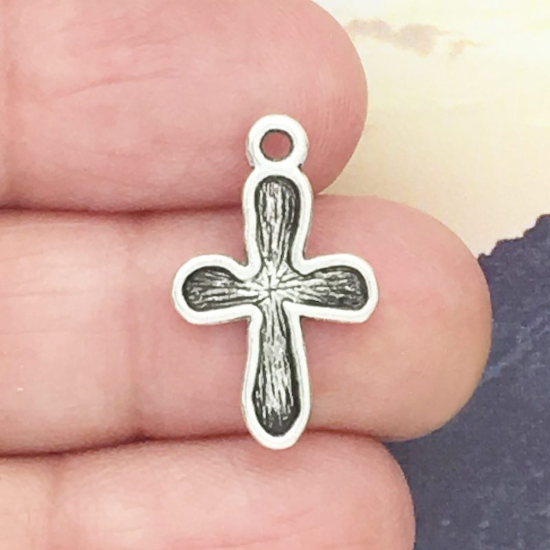 12 Hammered Silver Cross Charm Small by TIJC SP1140 - Image 2