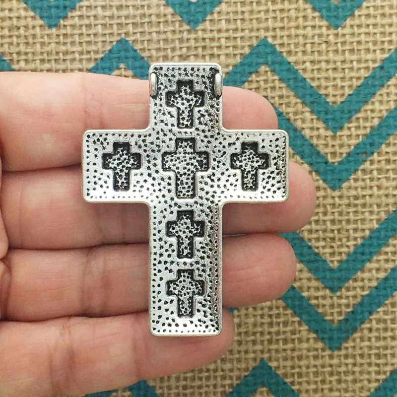 1 Silver Cross Charm Pendant for Bead Stringing by TIJC SP1152 - Image 2