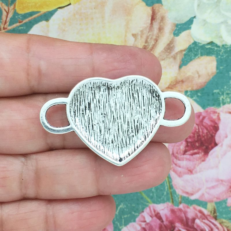 4 Silver Heart Bracelet Connector by TIJC SP1181 - Image 2