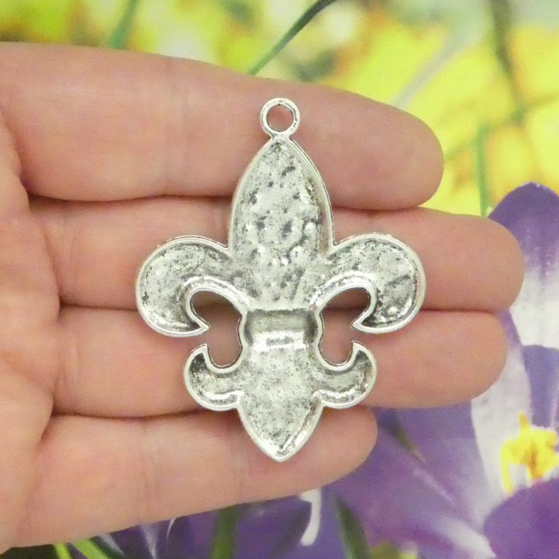 1 Fleur de Lis Charm Pendant Hammered Silver Large by TIJC SP1184 - Image 3