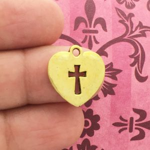 BULK 50 Gold Heart Cross Charm Pendant 17x16mm by TIJC SP1199B