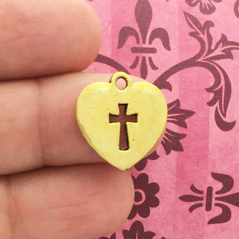 BULK 50 Gold Heart Cross Charm Pendant 17x16mm by TIJC SP1199B