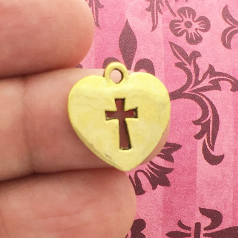 BULK 50 Gold Heart Cross Charm Pendant 17x16mm by TIJC SP1199B - Image 2