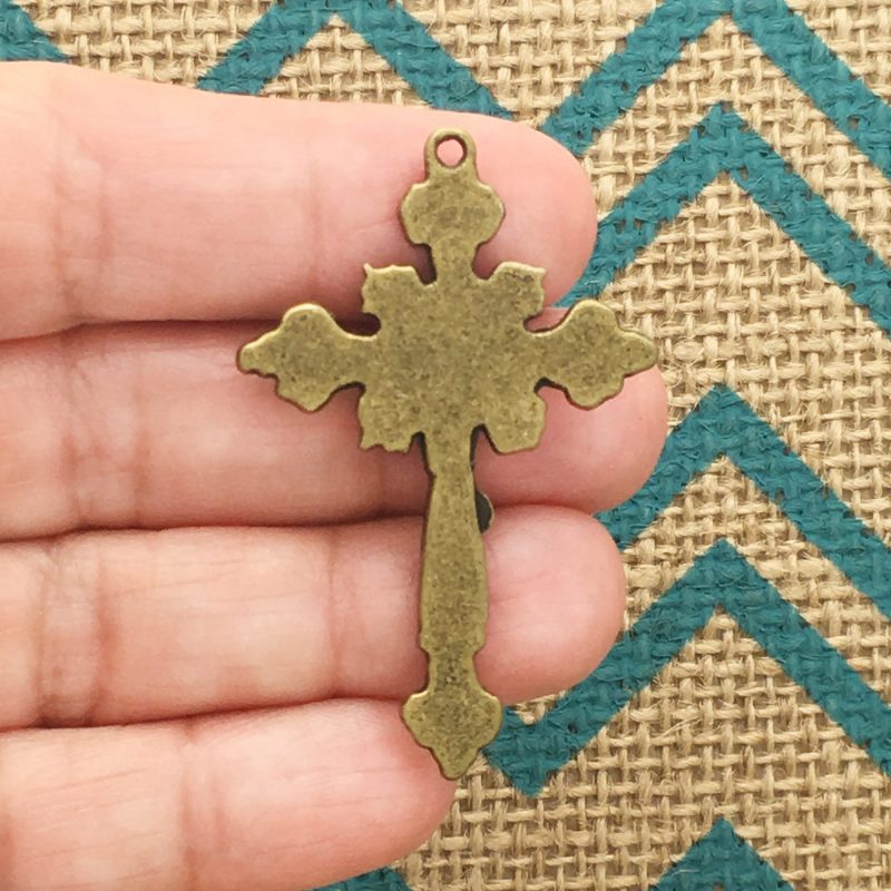 BULK 8 Bronze Crucifix Cross Charm Pendant 48x31mm by TIJC SP1225B - Image 2