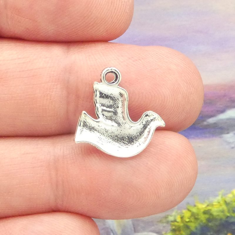 BULK 60 Peace Dove Charm Silver 17x17mm by TIJC SP1232B - Image 2