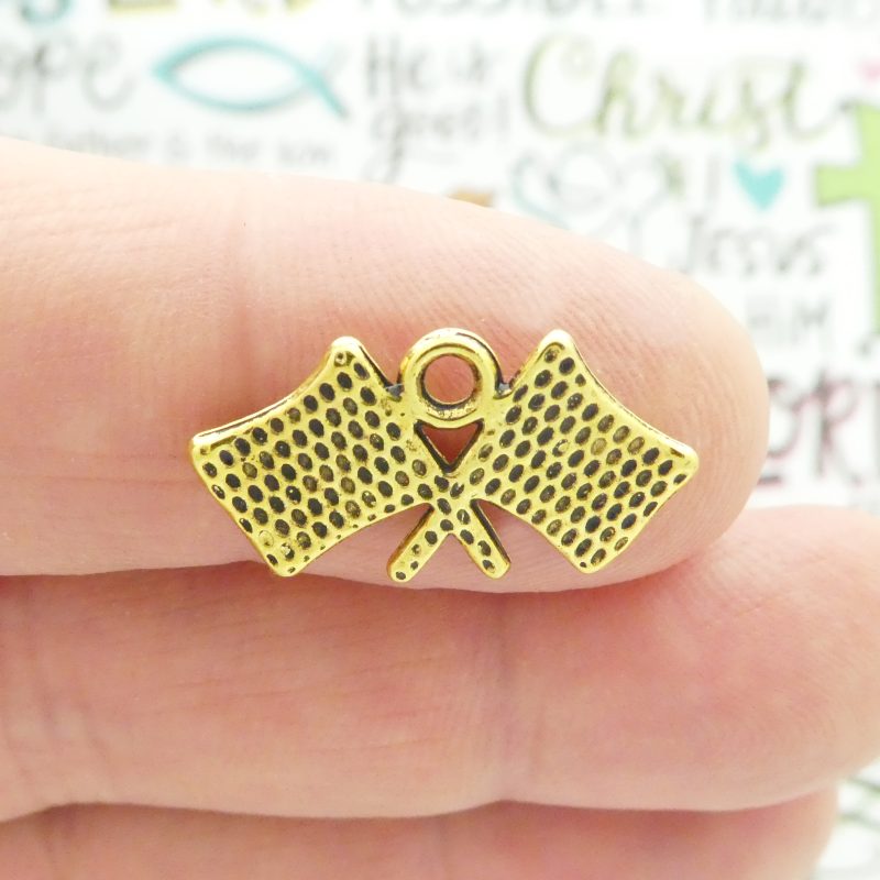 8 Gold Checkered Flag Charm Car Racing Pendant 12x23mm by TIJC SP1235 - Image 3