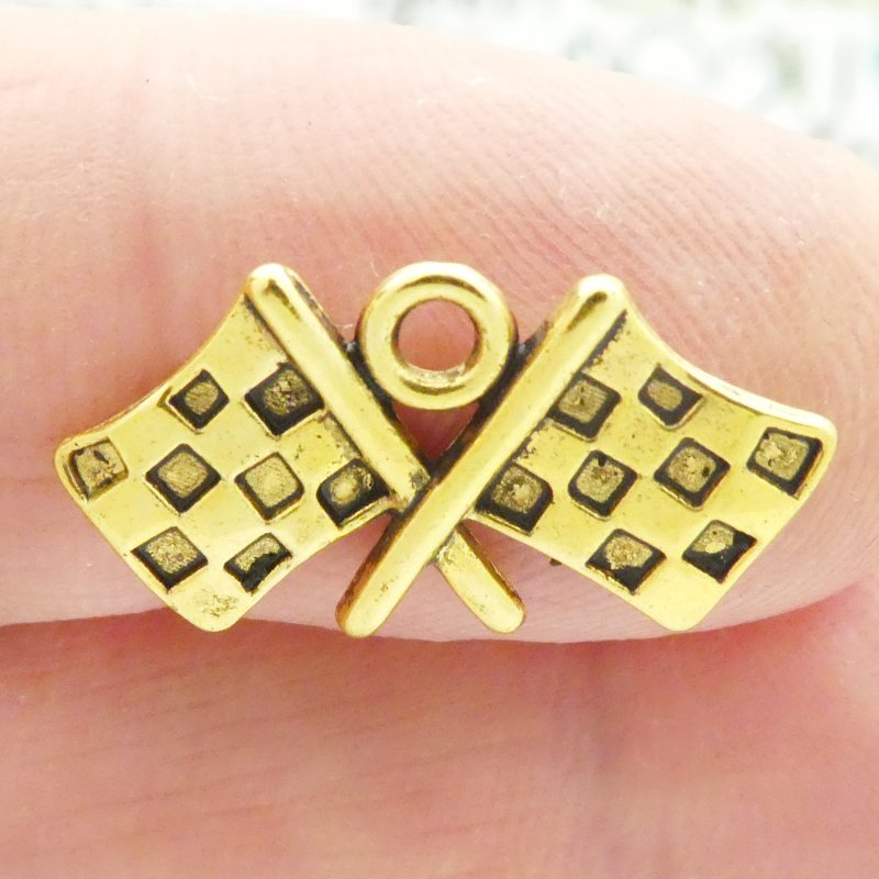 gold racing flag charm