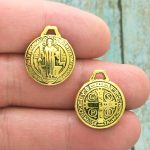 BULK 8 St Benedict Charm Medal Gold by TIJC SP1241B