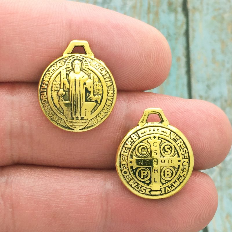 BULK 8 St Benedict Charm Medal Gold by TIJC SP1241B