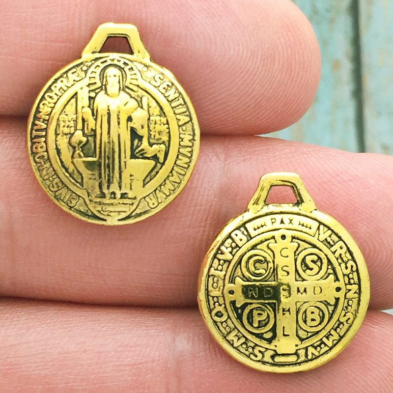 BULK 8 St Benedict Charm Medal Gold by TIJC SP1241B - Image 2
