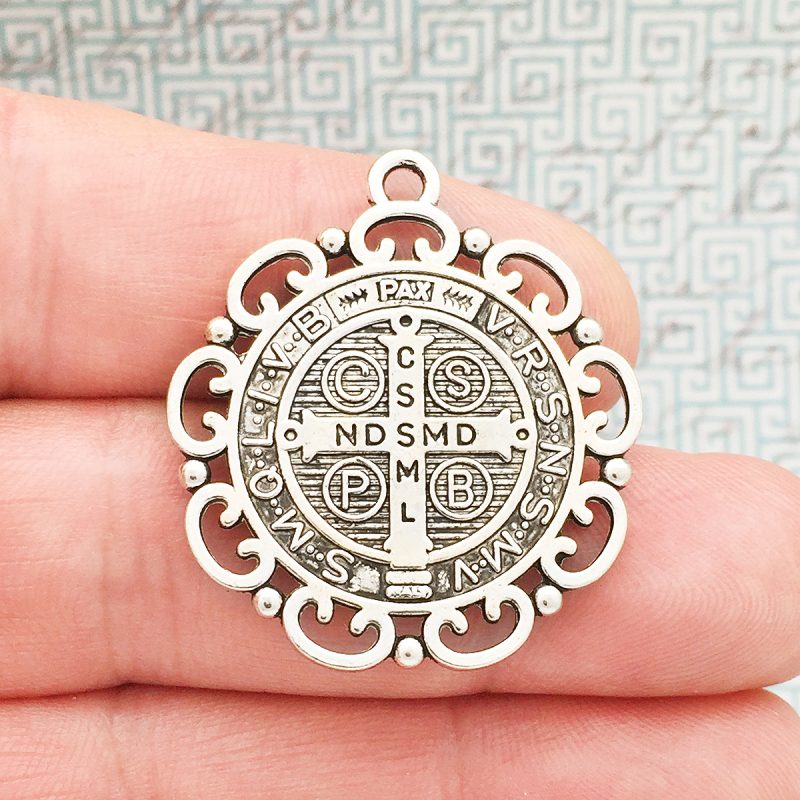 BULK 6 St Benedict Charm Medal Silver by TIJC SP1253B - Image 4