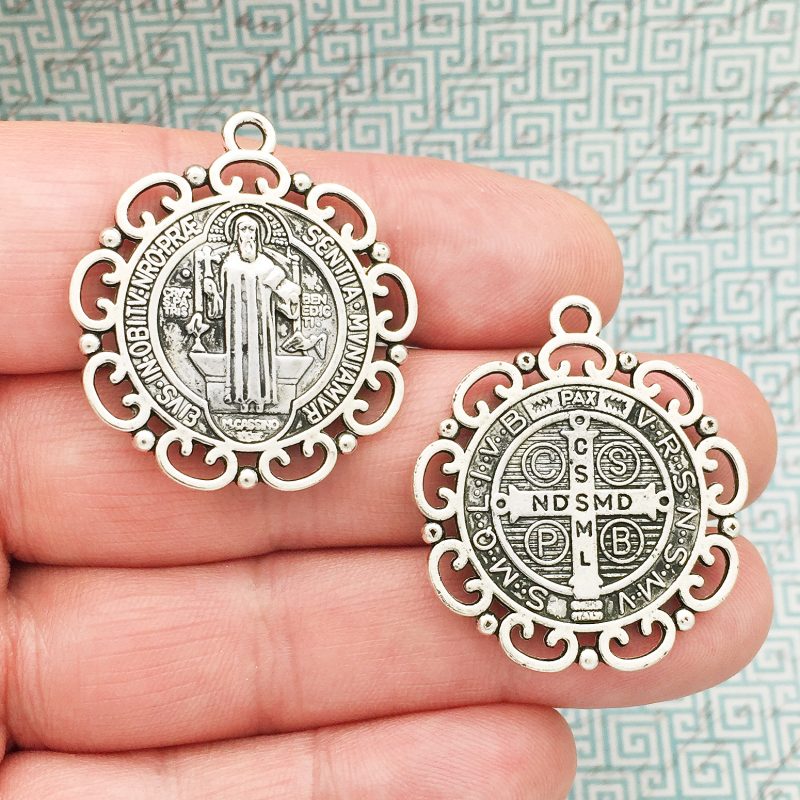 BULK 6 St Benedict Charm Medal Silver by TIJC SP1253B
