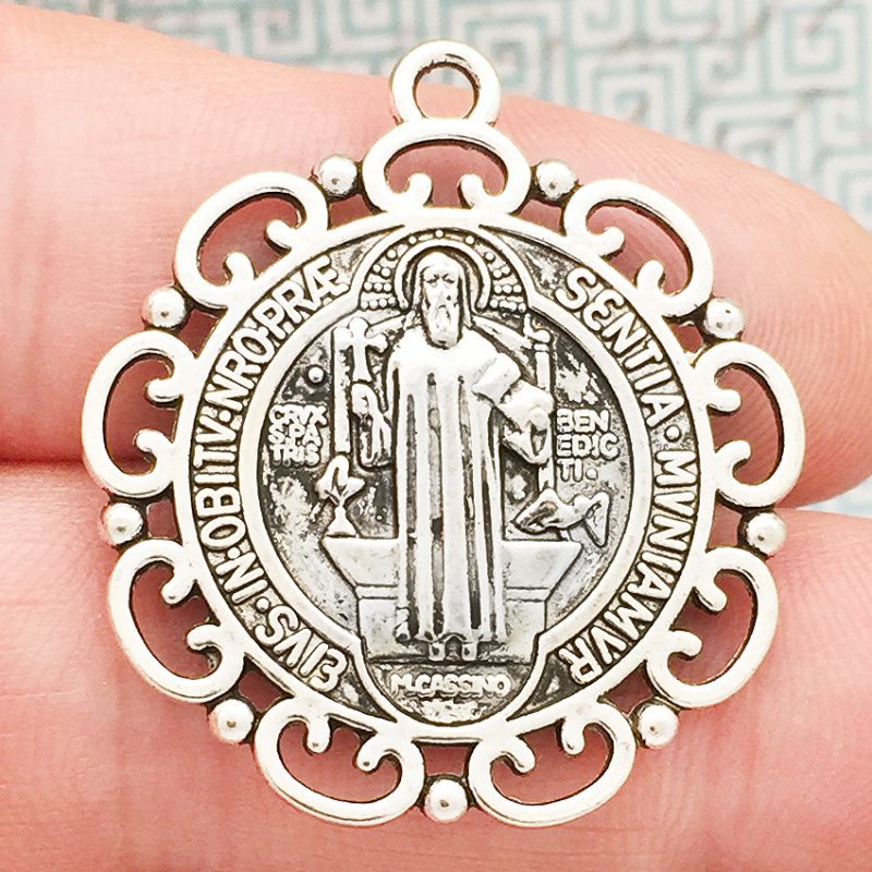 BULK 6 St Benedict Charm Medal Silver by TIJC SP1253B - Image 3