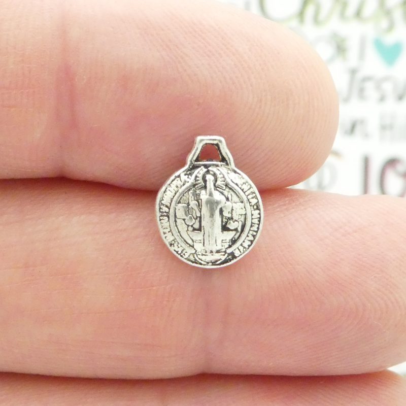 BULK 60 St Benedict Charm Tiny Silver Puffed 12x10mm by TIJC SP1256B - Image 4