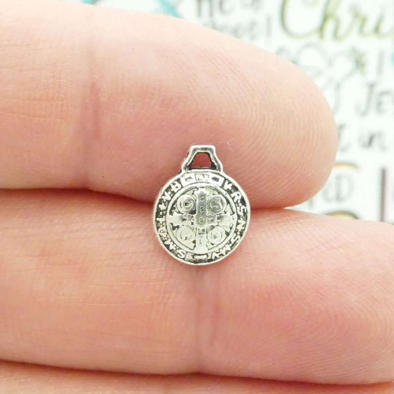 BULK 60 St Benedict Charm Tiny Silver Puffed 12x10mm by TIJC SP1256B - Image 5