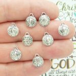 BULK 60 St Benedict Charm Tiny Silver Puffed 12x10mm by TIJC SP1256B
