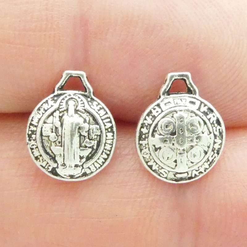 BULK 60 St Benedict Charm Tiny Silver Puffed 12x10mm by TIJC SP1256B - Image 3