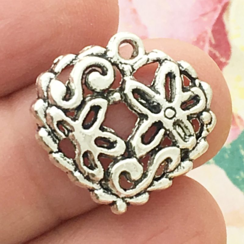 flower heart charm