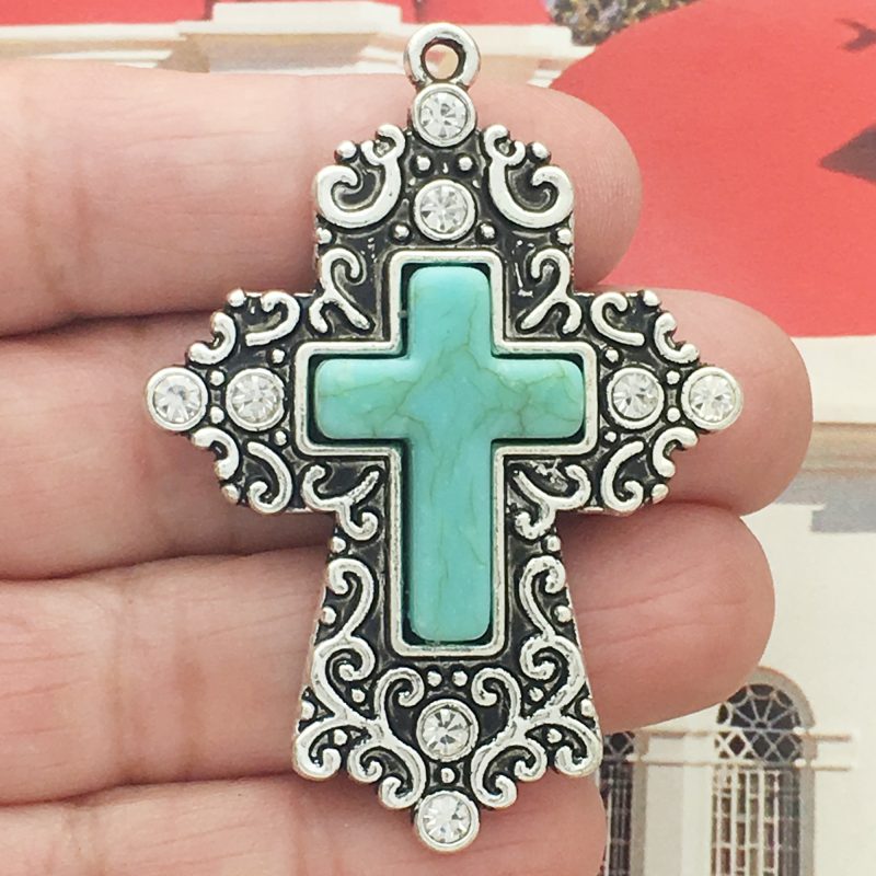 silver turquoise cross pendant